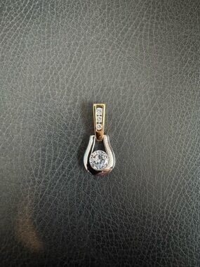 New Lia Sophia Double Play Pendant Slide Retired Two-Tone Gold Silver CZ